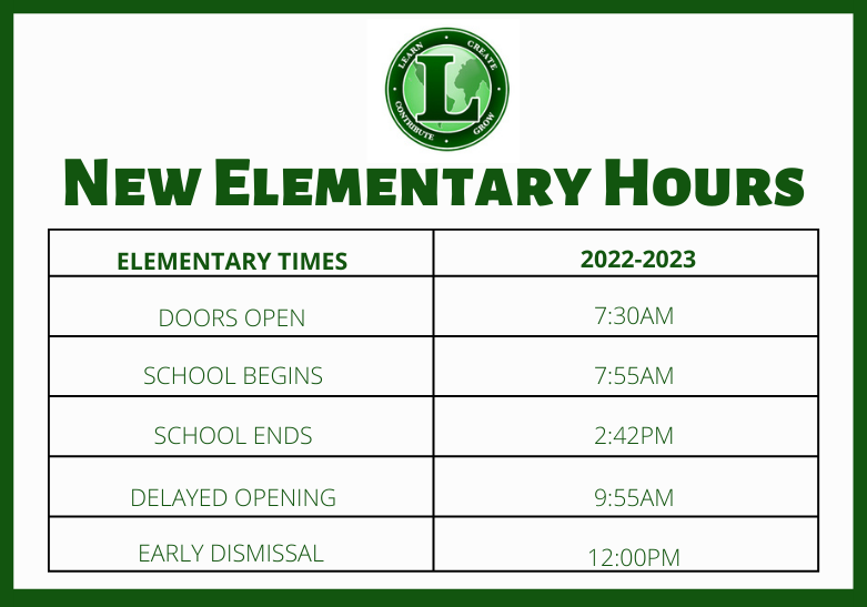 table of new elementary hours